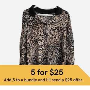 Vintage Animal Print Blouse with Black Collar